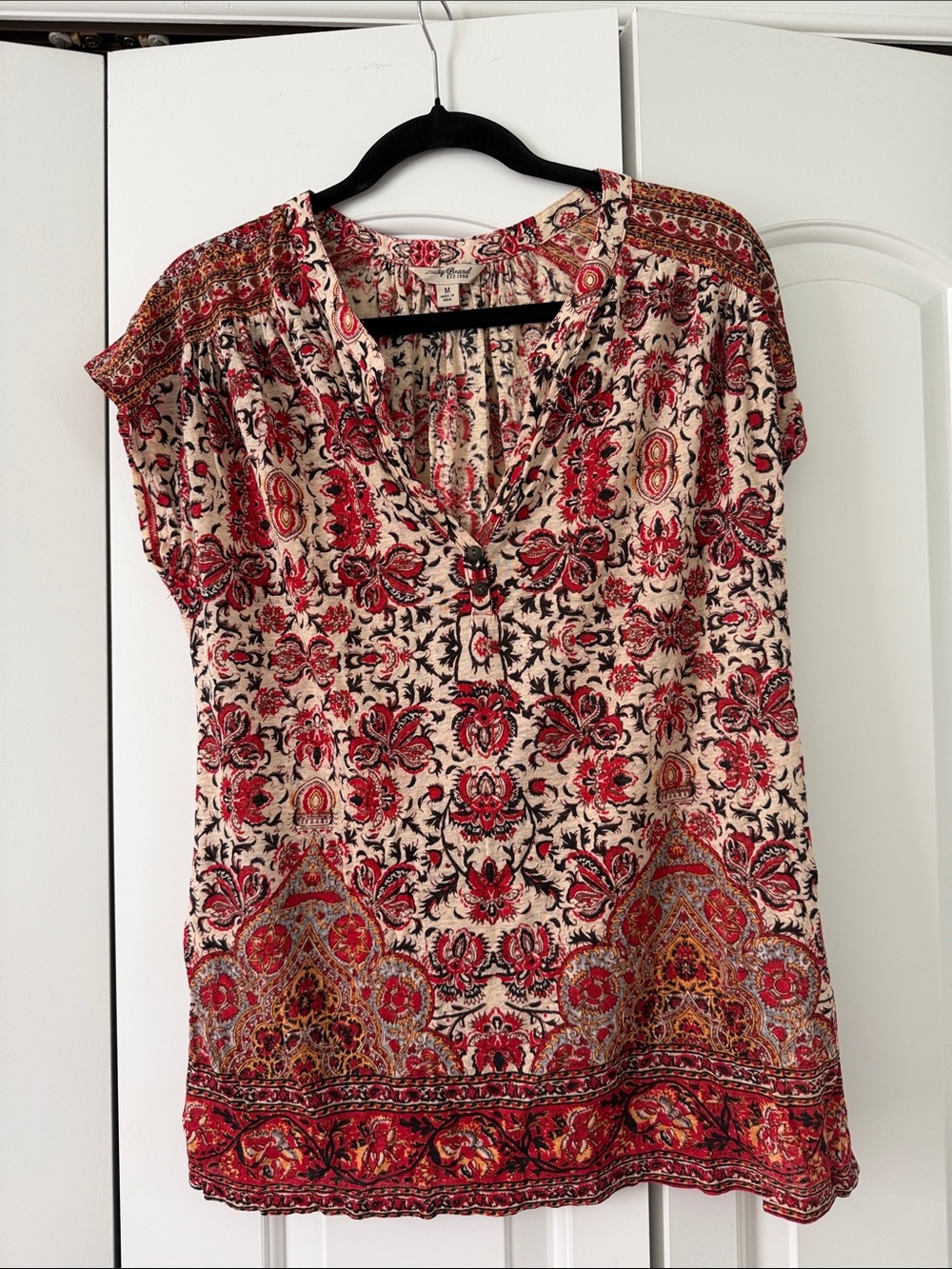 Lucky Brand Red Multi Paisley V-Neck Tunic